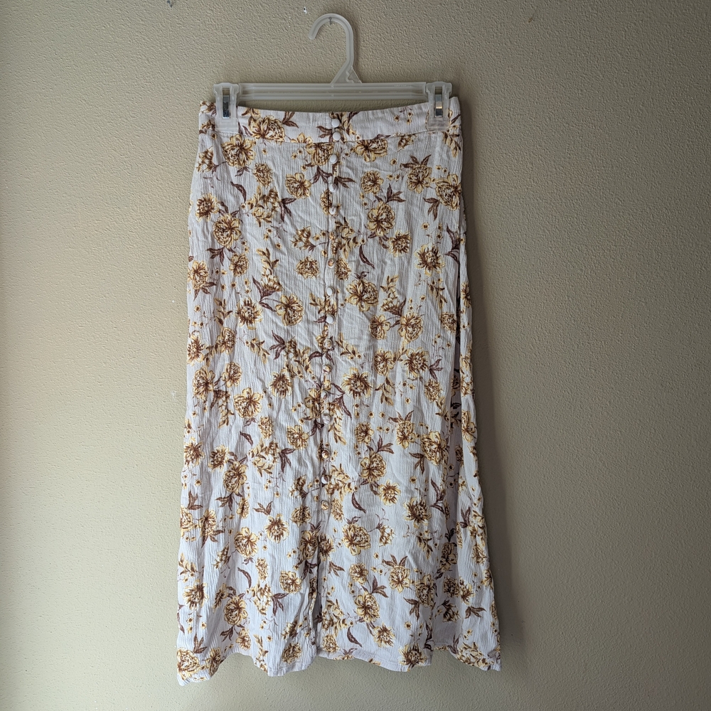 Hippie Rose Floral A-Line Skirt - Cream and Brown